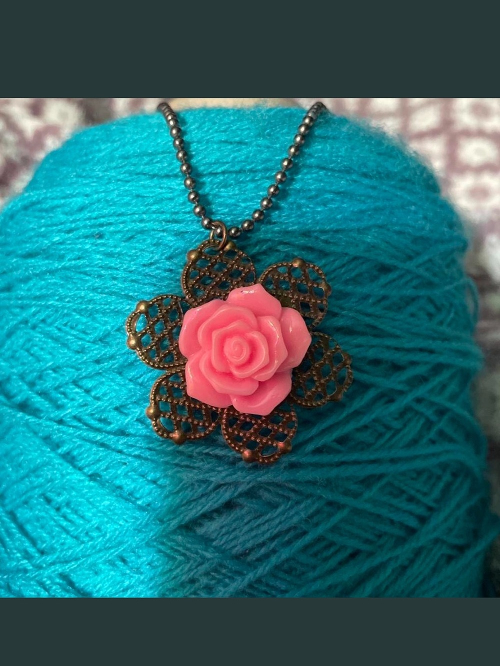 Pink Rose Flower Pendant Necklace - Women Jewelry